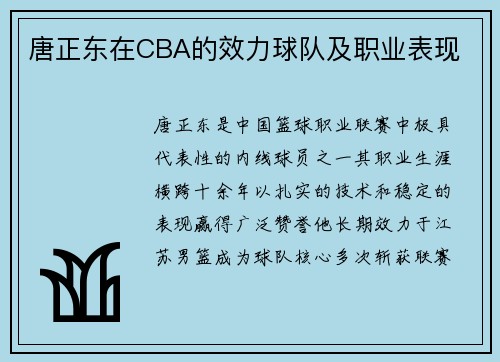 唐正东在CBA的效力球队及职业表现